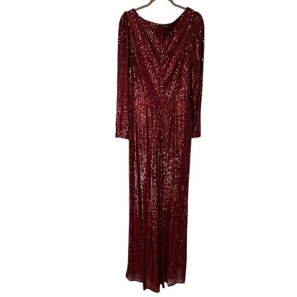 Mac Duggal 26395 Deep Red Faux Wrap Sequin Gown | 12 - Picture 6 of 11
